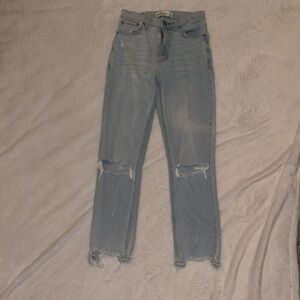 Abercrombie Light Wash Mom Jeans Ripped Knees